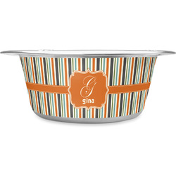 Orange & Blue Stripes Stainless Steel Dog Bowl - Medium (Personalized)