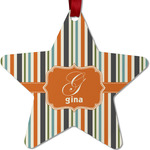 Orange & Blue Stripes Metal Star Ornament - Double Sided w/ Name and Initial