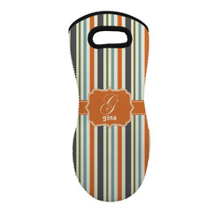 Orange & Blue Stripes Neoprene Oven Mitt - Single w/ Name and Initial