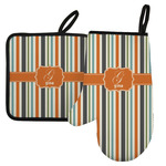 Orange & Blue Stripes Left Oven Mitt & Pot Holder Set w/ Name and Initial