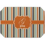 Orange & Blue Stripes Dining Table Mat - Octagon (Single-Sided) w/ Name and Initial