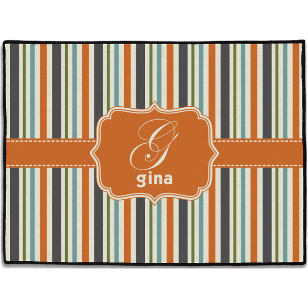 Custom Orange & Blue Stripes Door Mat - 24"x18" (Personalized)