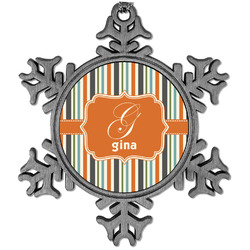Orange & Blue Stripes Vintage Snowflake Ornament (Personalized)