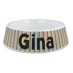 Orange & Blue Stripes Plastic Dog Bowl - Large (Personalized)