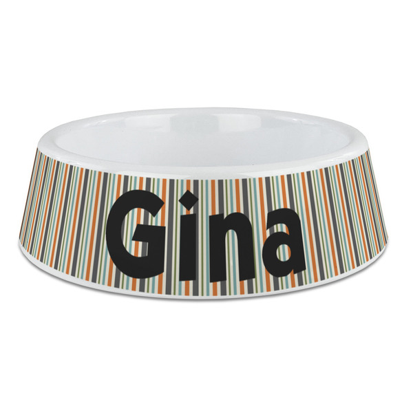 Custom Orange & Blue Stripes Plastic Dog Bowl - Large (Personalized)