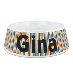 Orange & Blue Stripes Plastic Dog Bowl - Medium (Personalized)