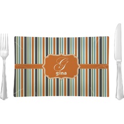 Orange & Blue Stripes Rectangular Glass Lunch / Dinner Plate - Single or Set (Personalized)