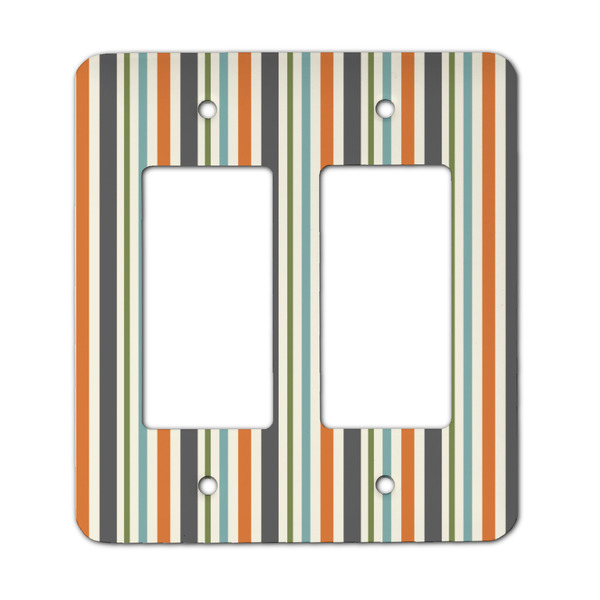 Custom Orange & Blue Stripes Rocker Style Light Switch Cover - Two Switch