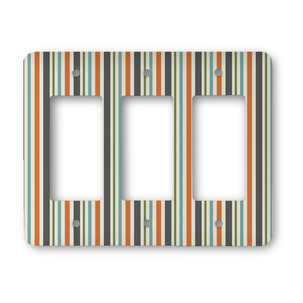 Custom Orange & Blue Stripes Rocker Style Light Switch Cover - Three Switch