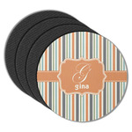 Orange & Blue Stripes Round Rubber Backed Coasters - Set of 4 (Personalized)