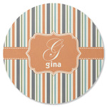 Orange & Blue Stripes Round Rubber Backed Coaster (Personalized)