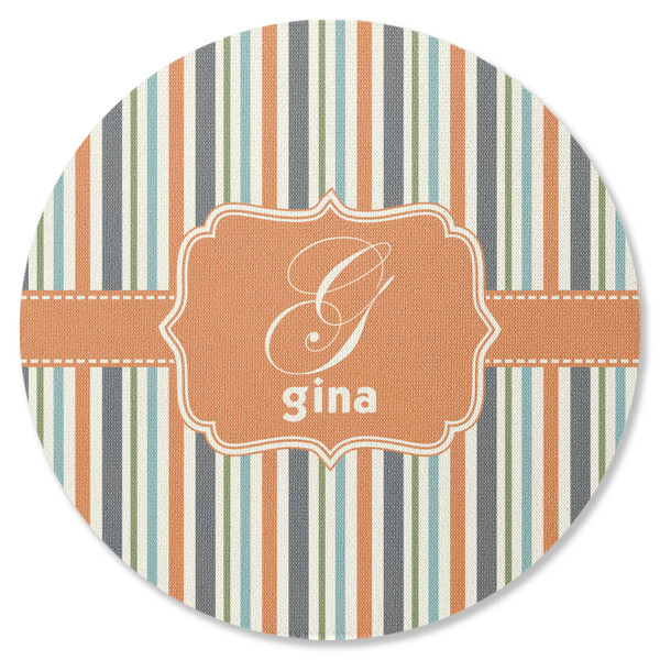 Custom Orange & Blue Stripes Round Rubber Backed Coaster (Personalized)