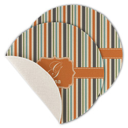 Orange & Blue Stripes Round Linen Placemat - Single Sided - Set of 4 (Personalized)