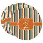 Orange & Blue Stripes Round Paper Coasters w/ Name and Initial