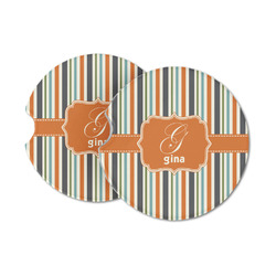 Orange & Blue Stripes Sandstone Car Coasters (Personalized)