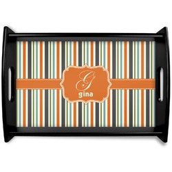 Orange & Blue Stripes Black Wooden Tray - Small (Personalized)