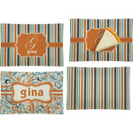 Orange & Blue Stripes Set of 4 Glass Rectangular Appetizer / Dessert Plate (Personalized)