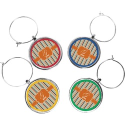 Orange & Blue Stripes Wine Charms (Set of 4) (Personalized)