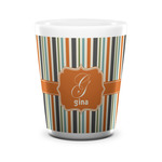 Orange & Blue Stripes Ceramic Shot Glass - 1.5 oz - White - Single (Personalized)