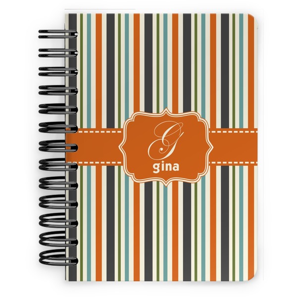 Custom Orange & Blue Stripes Spiral Notebook - 5x7 w/ Name and Initial