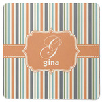 Orange & Blue Stripes Square Rubber Backed Coaster (Personalized)