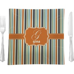 Orange & Blue Stripes 9.5" Glass Square Lunch / Dinner Plate- Single or Set of 4 (Personalized)