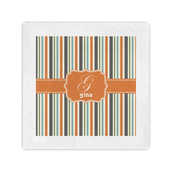 Custom Orange & Blue Stripes Standard Cocktail Napkins (Personalized)