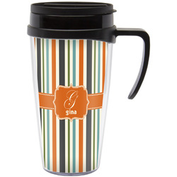 Orange & Blue Stripes Acrylic Travel Mug with Handle (Personalized)