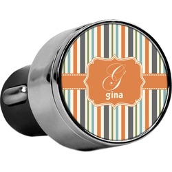 Orange & Blue Stripes USB Car Charger (Personalized)