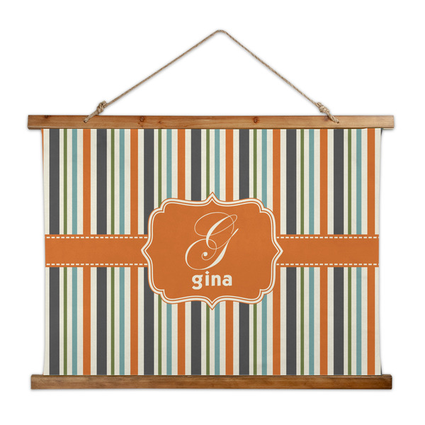 Custom Orange & Blue Stripes Wall Hanging Tapestry - Wide (Personalized)