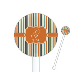 Orange & Blue Stripes 5.5" Round Plastic Stir Sticks - White - Double Sided (Personalized)