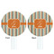 Orange & Blue Stripes White Plastic 7" Stir Stick - Double Sided - Round - Front & Back