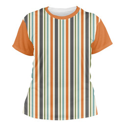 Orange & Blue Stripes Women's Crew T-Shirt - Small