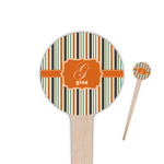 Orange & Blue Stripes 4" Round Wooden Food Picks - Double Sided (Personalized)