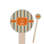 Orange & Blue Stripes 6" Round Wooden Food Picks - Single Sided (Personalized)