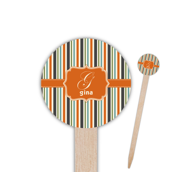 Custom Orange & Blue Stripes 6" Round Wooden Food Picks - Double Sided (Personalized)