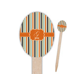 Orange & Blue Stripes Oval Wooden Food Picks - Single Sided (Personalized)