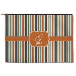 Orange & Blue Stripes Zipper Pouch - Large - 12.5"x8.5" (Personalized)