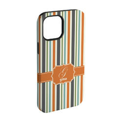 Orange & Blue Stripes iPhone Case - Rubber Lined - iPhone 15 Pro (Personalized)