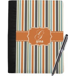 Orange & Blue Stripes Notebook Padfolio - Large w/ Name and Initial