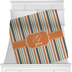 Orange & Blue Stripes Minky Blanket - Twin / Full - 80"x60" - Double Sided (Personalized)