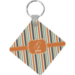 Orange & Blue Stripes Diamond Plastic Keychain w/ Name and Initial