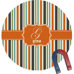 Orange & Blue Stripes Round Fridge Magnet (Personalized)