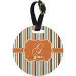 Orange & Blue Stripes Plastic Luggage Tag - Round (Personalized)