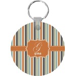 Orange & Blue Stripes Round Plastic Keychain (Personalized)