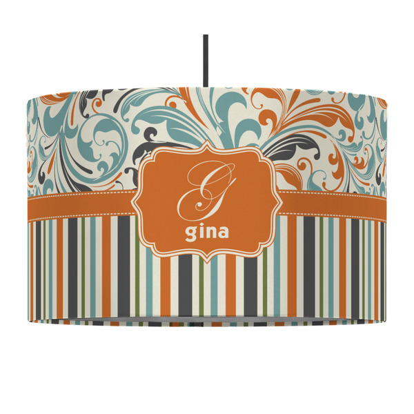 Custom Orange Blue Swirls & Stripes 12" Drum Pendant Lamp - Fabric (Personalized)