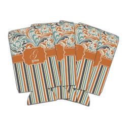 Orange Blue Swirls & Stripes Can Cooler (16 oz) - Set of 4 (Personalized)