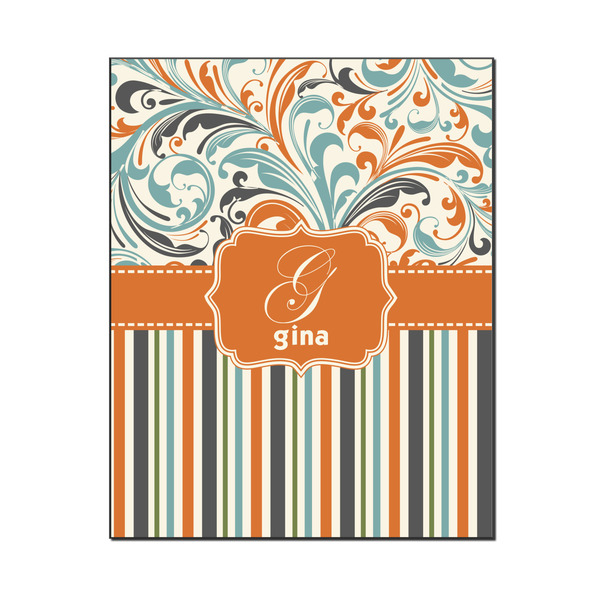 Custom Orange Blue Swirls & Stripes Wood Print - 16x20 (Personalized)