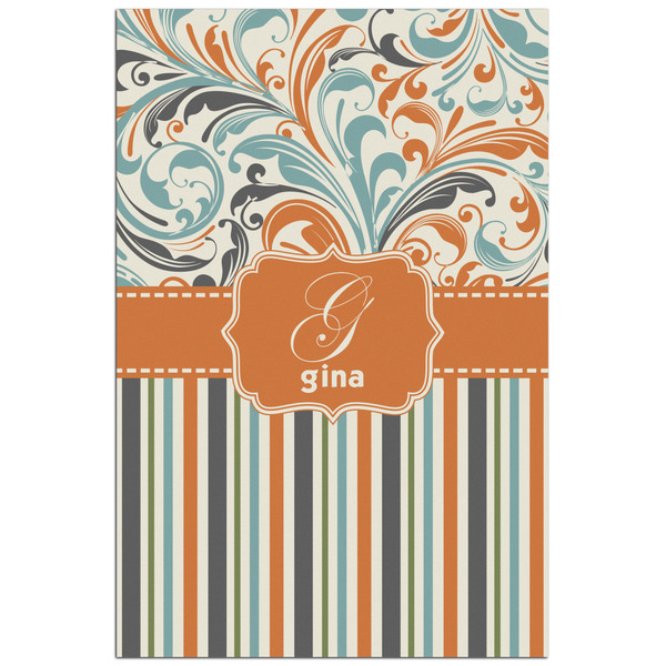 Custom Orange Blue Swirls & Stripes Poster - Matte - 24x36 (Personalized)