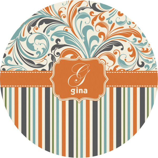 Custom Orange Blue Swirls & Stripes Multipurpose Round Labels - Custom Sized (Personalized)